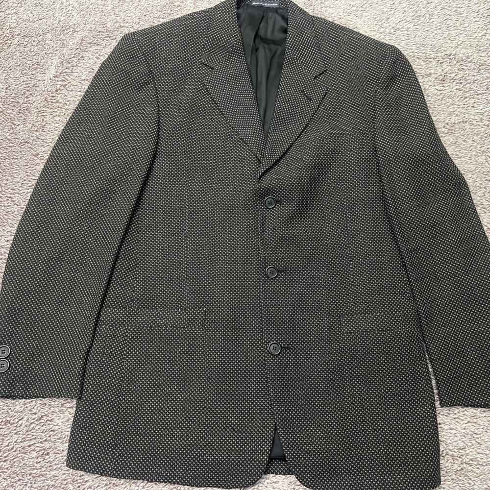 Daniel Hechter Mens 40R Wool Blend Black Ivory Micro Pattern Sport Coat Blazer